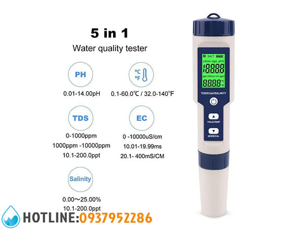 Bút Đo Độ Mặn pH/ TDS/ SALT/ EC/ TEMP 5 in 1 EZ-9909SP