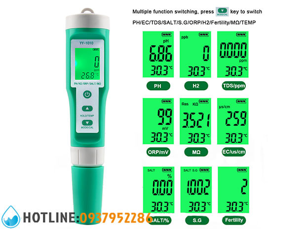 Thumbnail 2: Bút Đo Hydrogen/ Độ Mặn/ pH/ ORP/ EC/ TDS/ Nhiệt Độ/ S.G/ 10 in 1 YY-1010